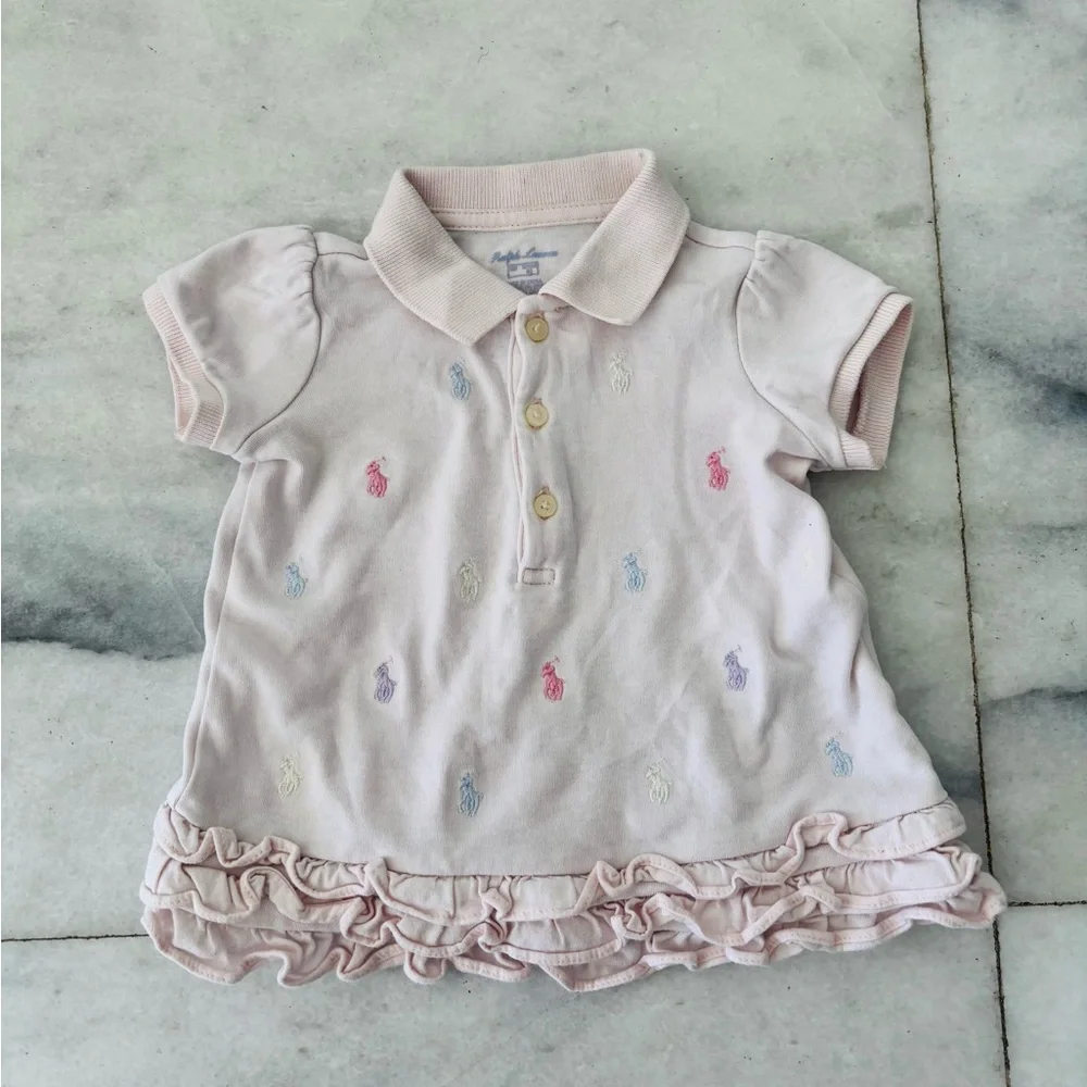 Ralph Lauren Baby Girls Ruffled Polo Dress Pink Pony Print Infant 3 Months